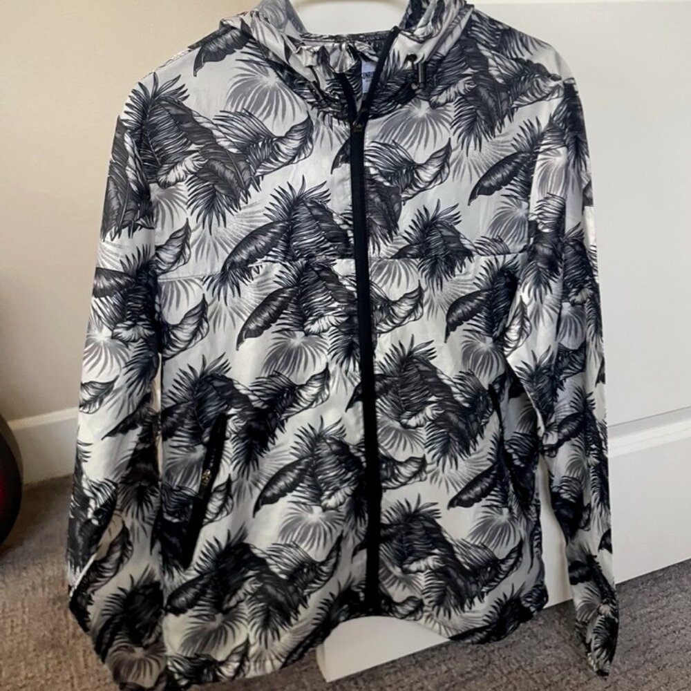 Sunrise Kingdom Lightweight Hooded Windbreaker Jacket – Palm Print – Size Small